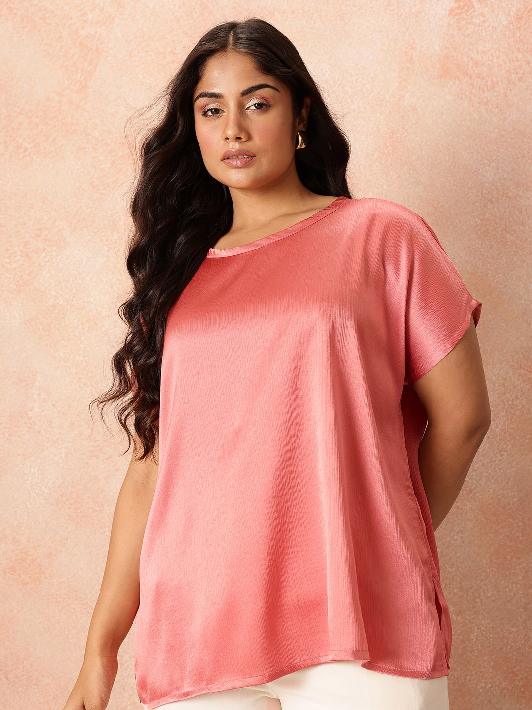 all about you Plus Size Extended Sleeves Sheen Satin-Finish Top