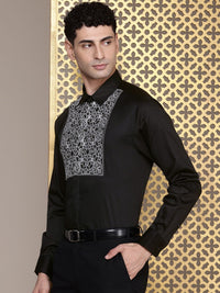 House of Pataudi Pure Cotton Ethnic Motifs Embroidered Opaque Party Shirt