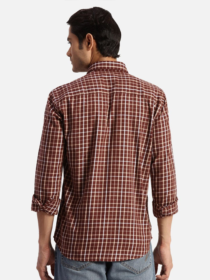 Park Avenue Spread Collar Long Sleeves Slim Fit Checked Casual Cotton Shirt