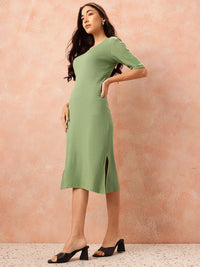 all about you Cotton Ribbed Side Slits Sheath Midi Dress
