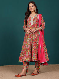 Varanga Women Floral Printed Regular Kurta with Dhoti Pants & With Dupatta
