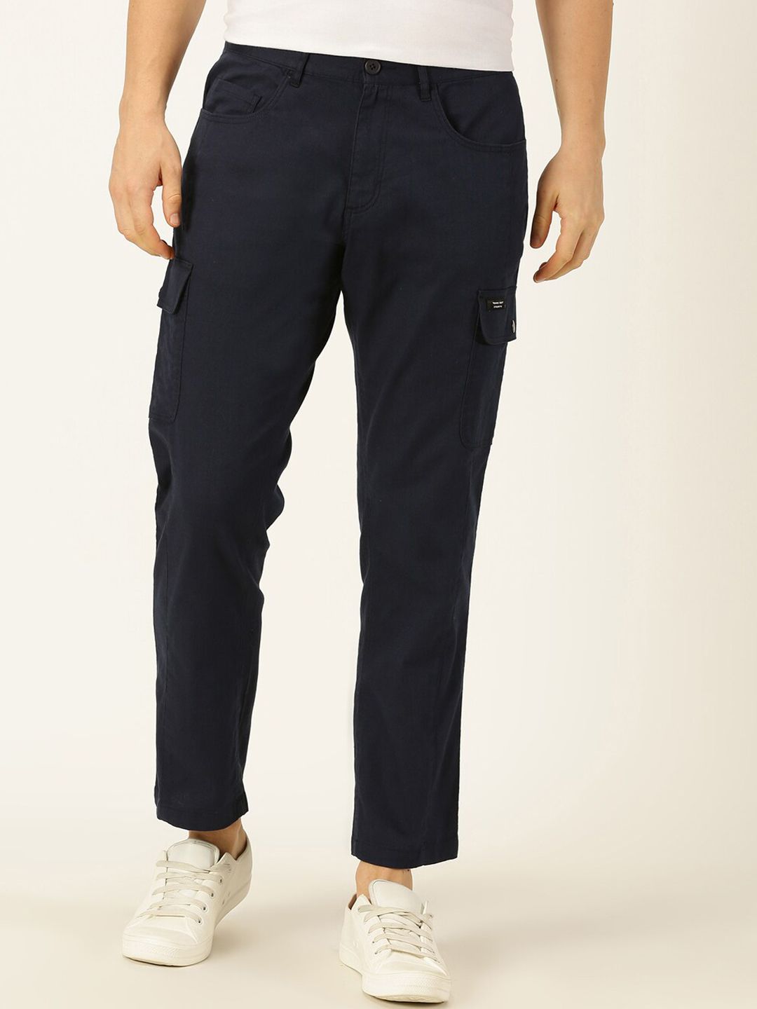 Thomas Scott Men Smart Slim Fit Linen Cotton Cargos Trousers