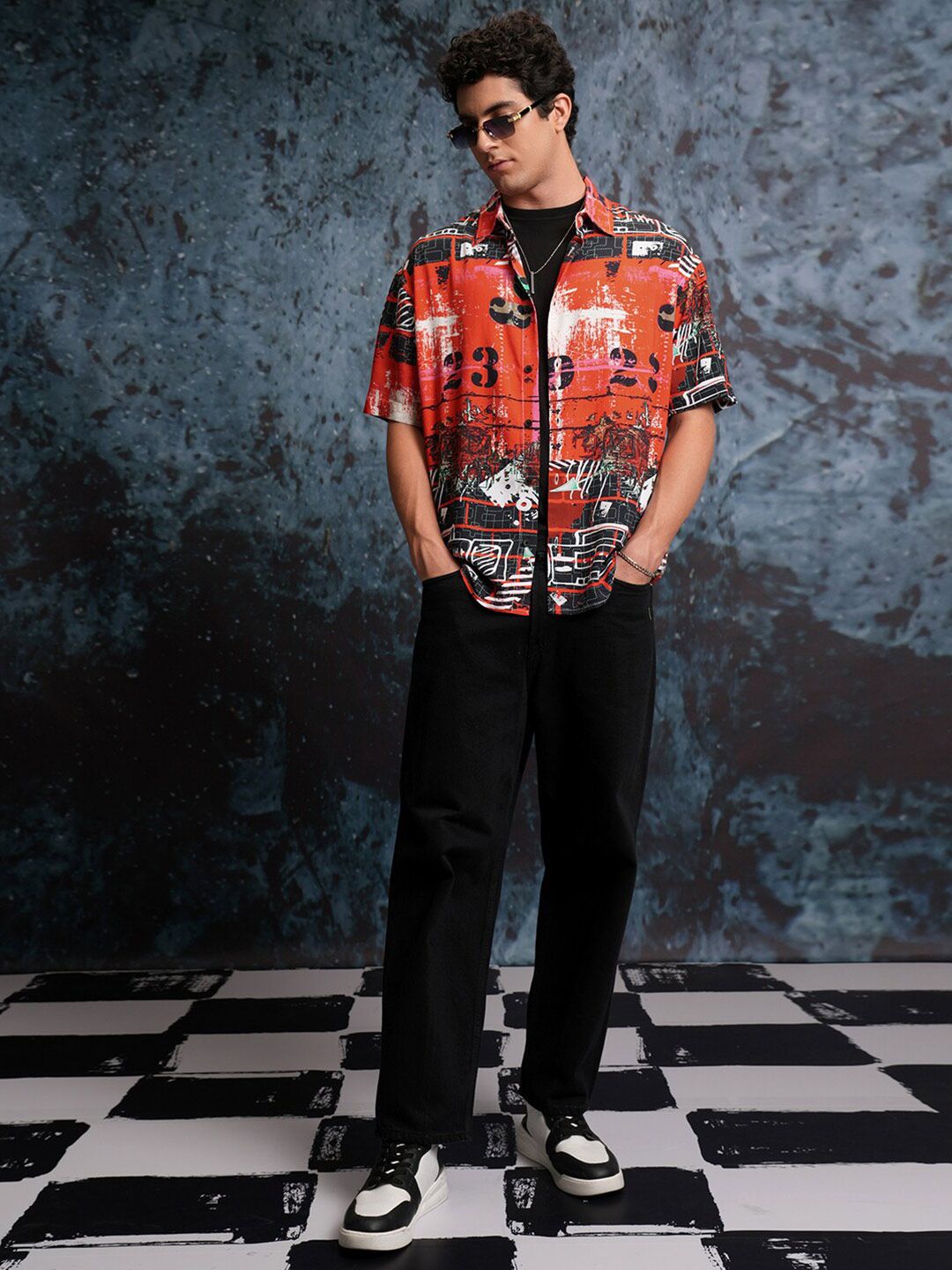 LOCOMOTIVE Premium Abstract Printed Oversized Casual Shirt