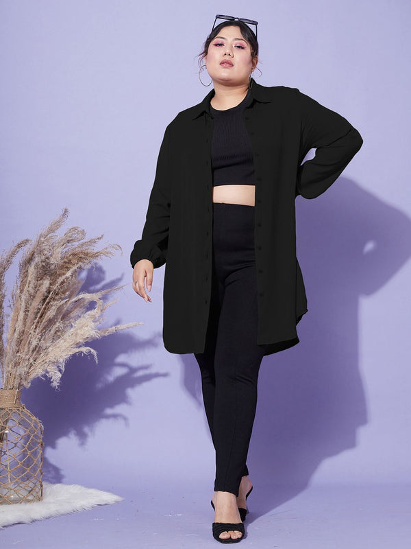 SASSAFRAS Curve Black Comfort Opaque Casual Shirt