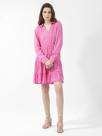 RAREISM Shirt Collar Tiered A-Line Dress