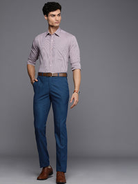 Raymond Men Blue Textured Slim Fit Mid-Rise Formal Trousers