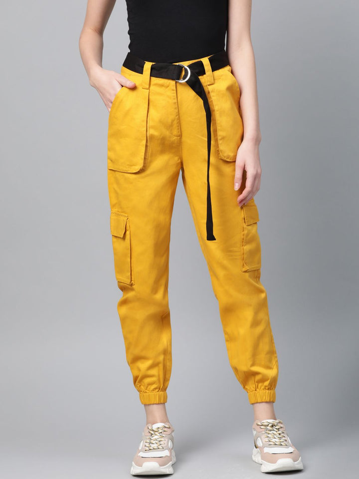 STREET 9 Women Mustard Yellow Regular Fit Solid Cargos