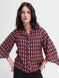 RAREISM Geometric Print Flared Sleeve Cotton Top