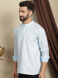 Anouk Geometric Mandarin Collar Lengan Panjang Benang Kerja Kurta Pendek