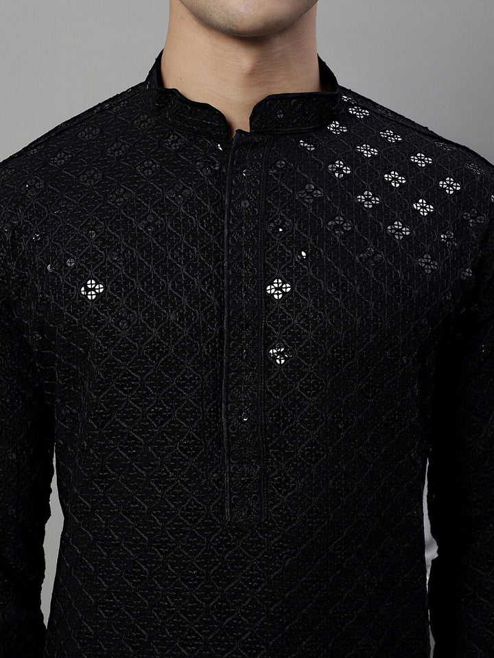 Jompers Mandarin Collar Ethnic Motifs Chikankari Sequined Kurta