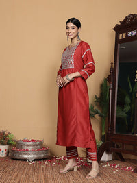 Varanga Embroidered Empire Mirror Work Kurta With Trousers & With Dupatta