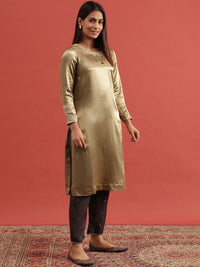W Gold-Toned Floral Embroidered Round Neck Sequinned Straight Kurta