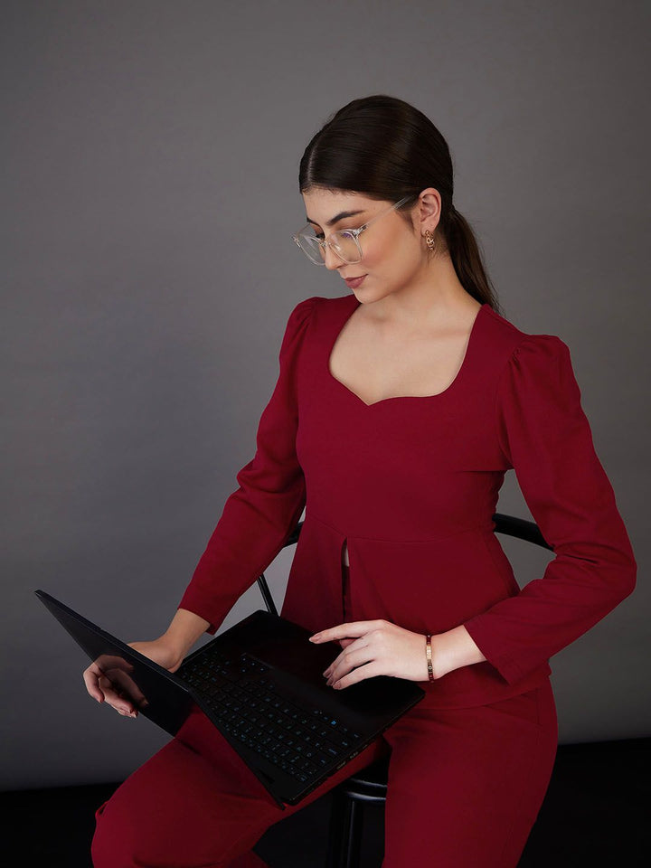 SASSAFRAS worklyf Sweetheart Neck Puff Sleeve Peplum Top