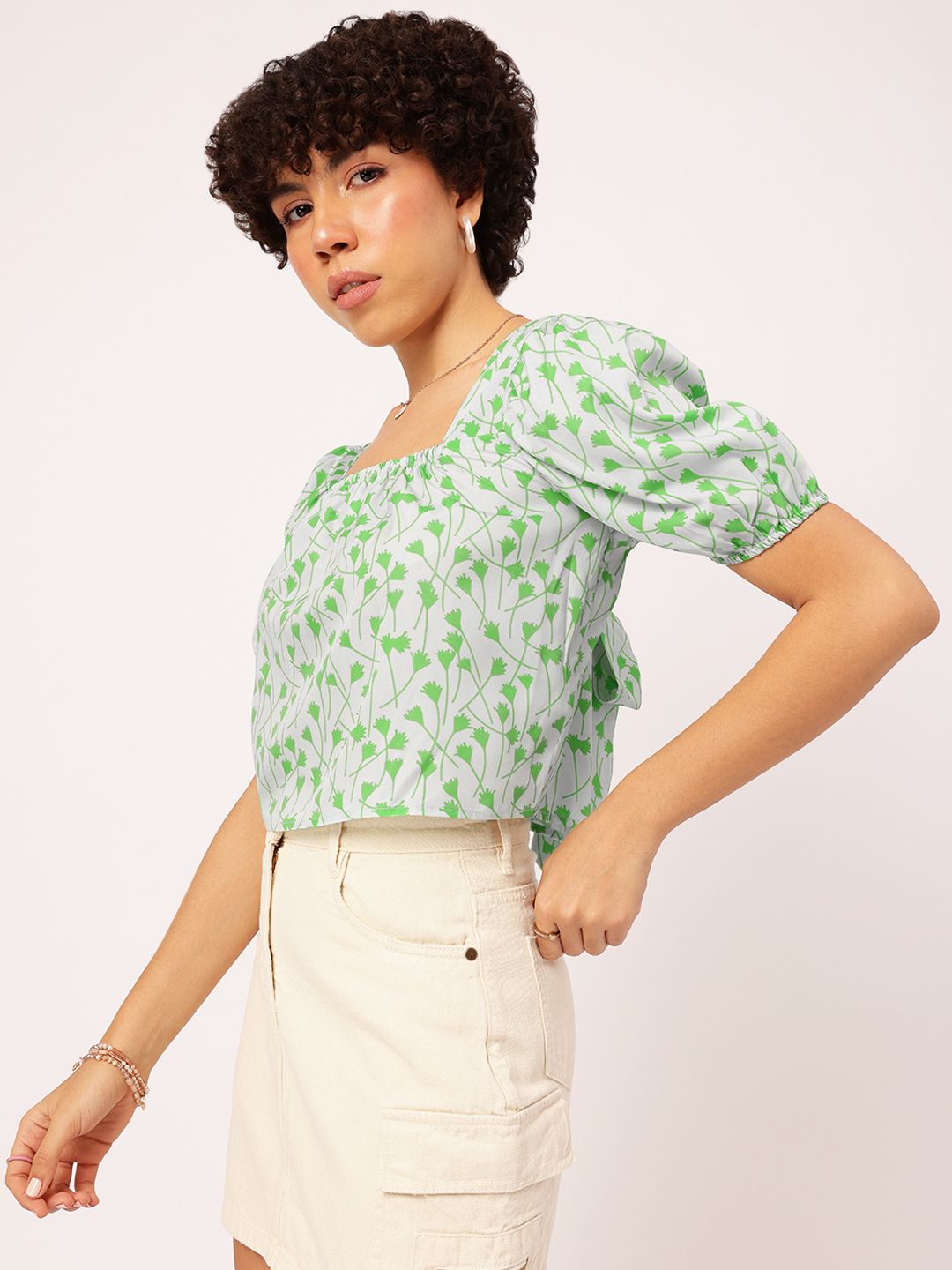 DressBerry Floral Fanatic Printed Pleated Crop Top