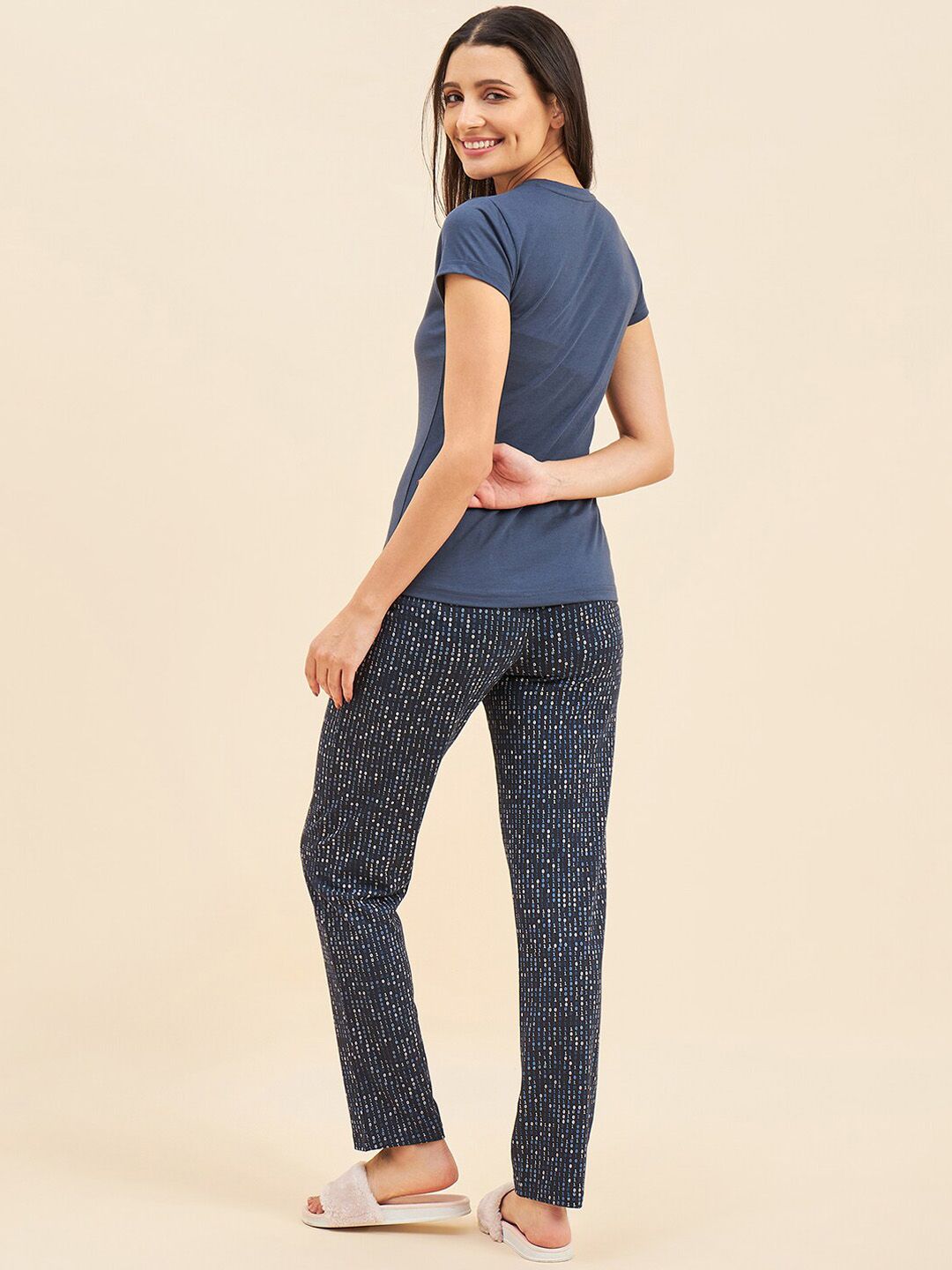 Sweet Dreams Blue Printed Pure Cotton 3 Piece Night Suit Set