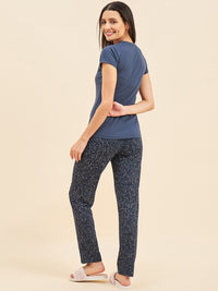 Sweet Dreams Blue Printed Pure Cotton 3 Piece Night Suit Set