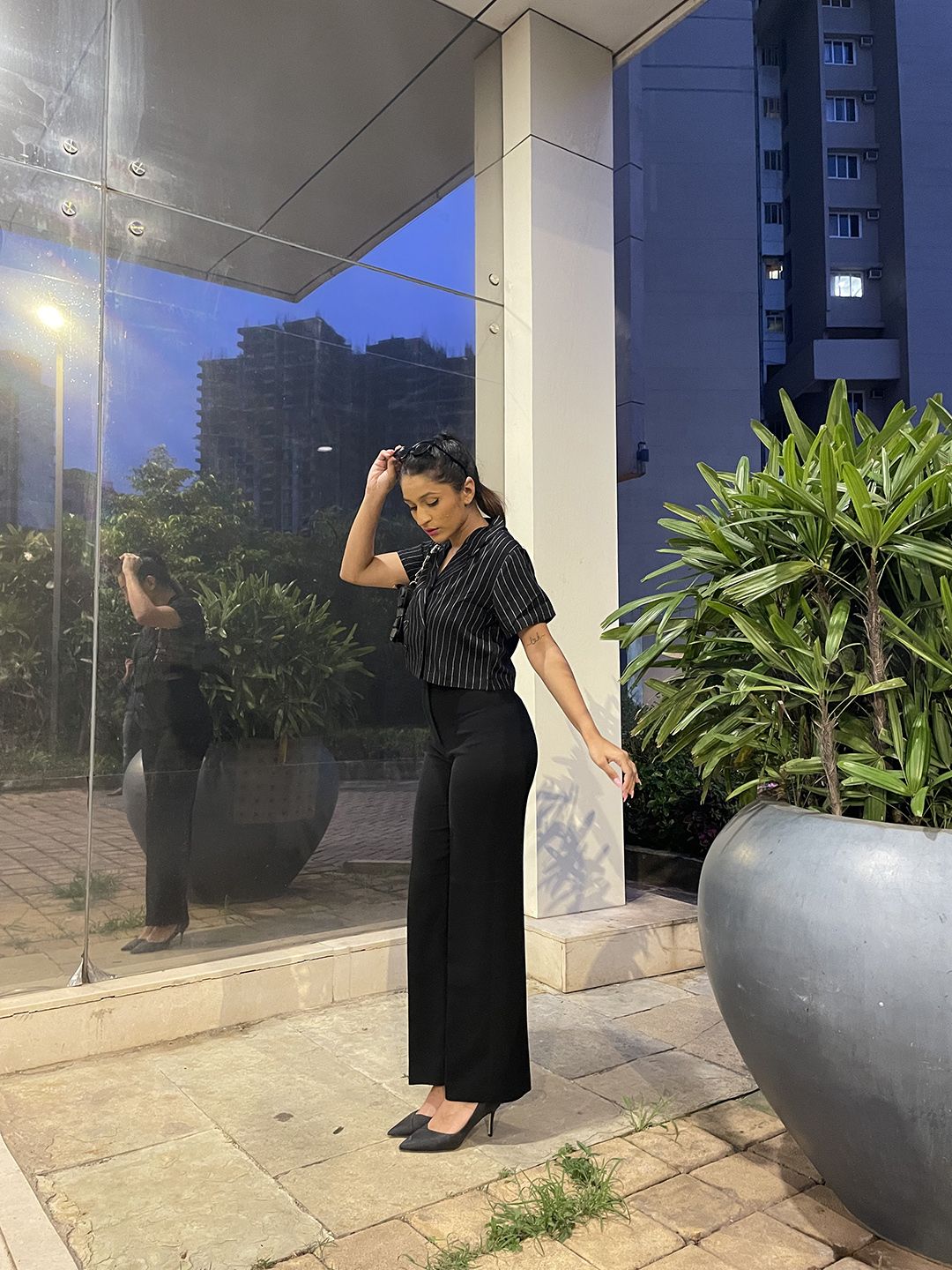 Tokyo Talkies Black Striped Shirt Style Top