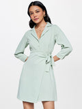 AND Lapel Collar Tie-Ups Wrap Mini Dress