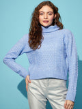 STREET 9 Blue Cable Knit Turtle Neck Long Sleeves Acrylic Pullover Sweater