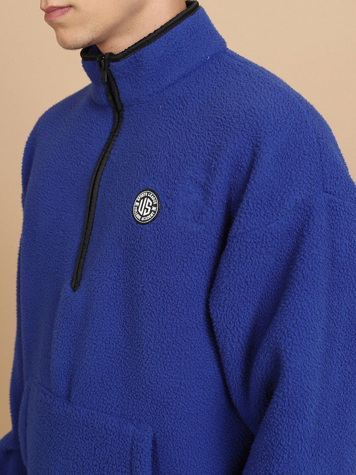 HIGHLANDER High Neck Half Zipper Drop Shoulder Sleeves Oversized Pullover Sweatshirt