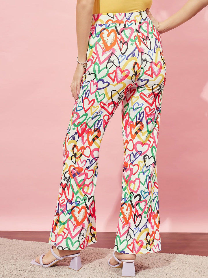 Berrylush White Women High-Rise Printed Relaxed Straight Leg Parallel Trousers