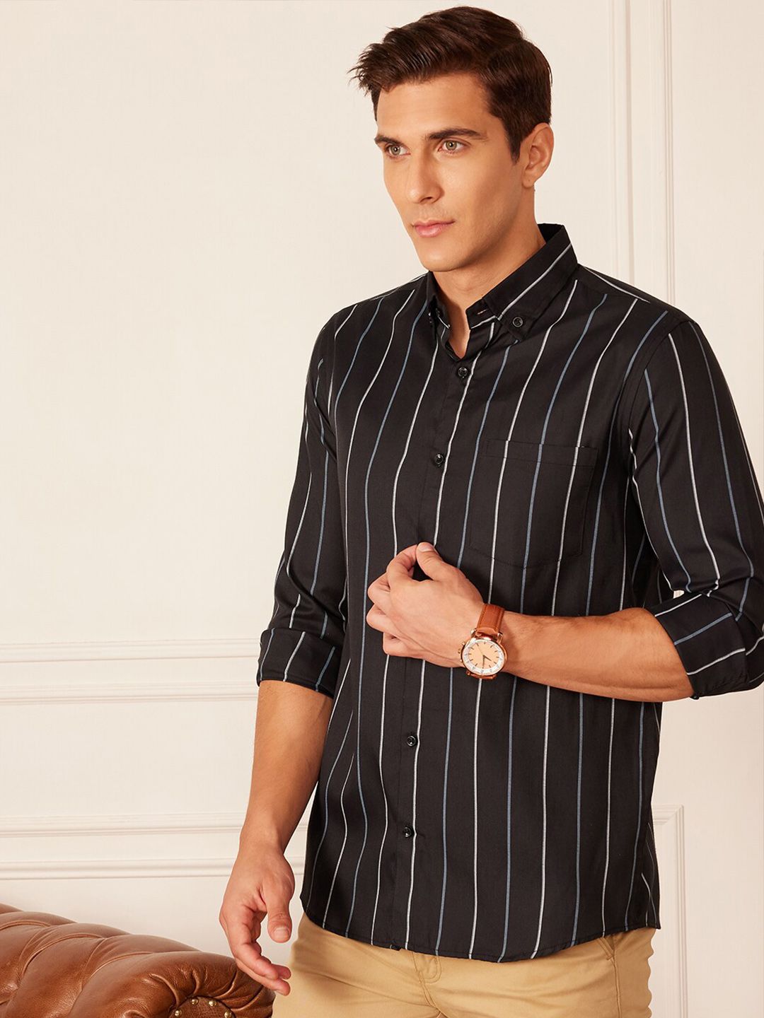 DENNISON Smart Striped Button-Down Collar Casual Shirt