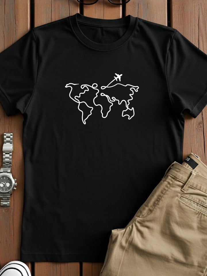 ADRO Wanderlust World Map Graphic Printed Round Neck Skin-Friendly Regular Fit T-shirt
