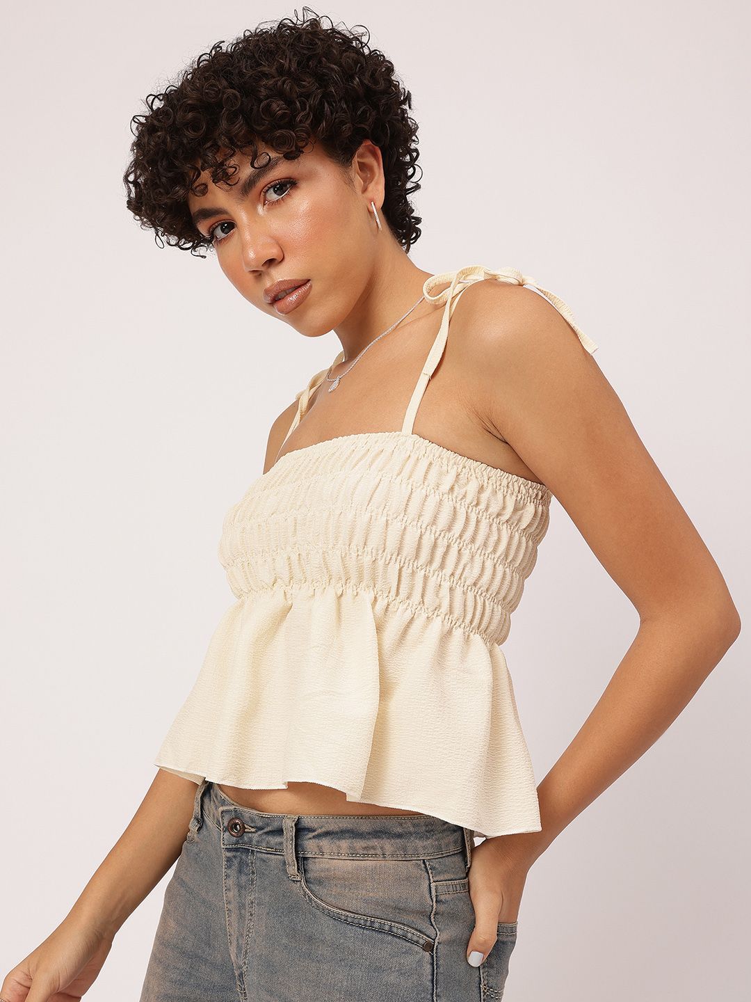 DressBerry Graceful Gathered Peplum Tie-Up Twirl Top