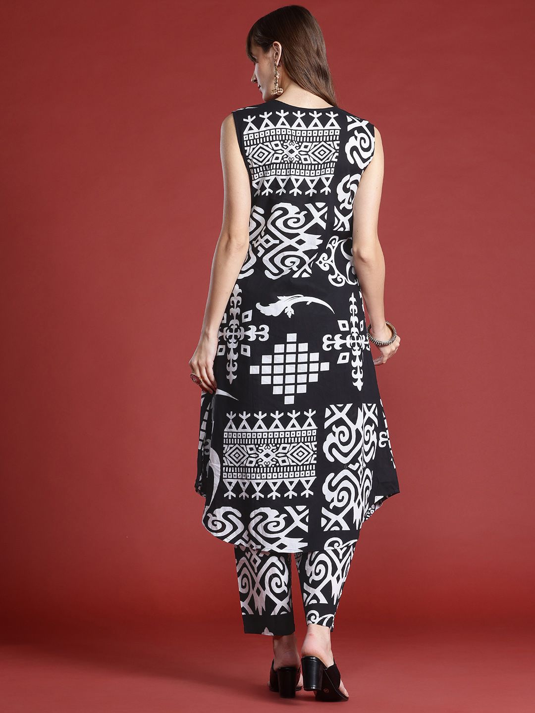 Indo Era Ethnic Motifs Printed Pleated Pure Cotton Kurta with Trousers