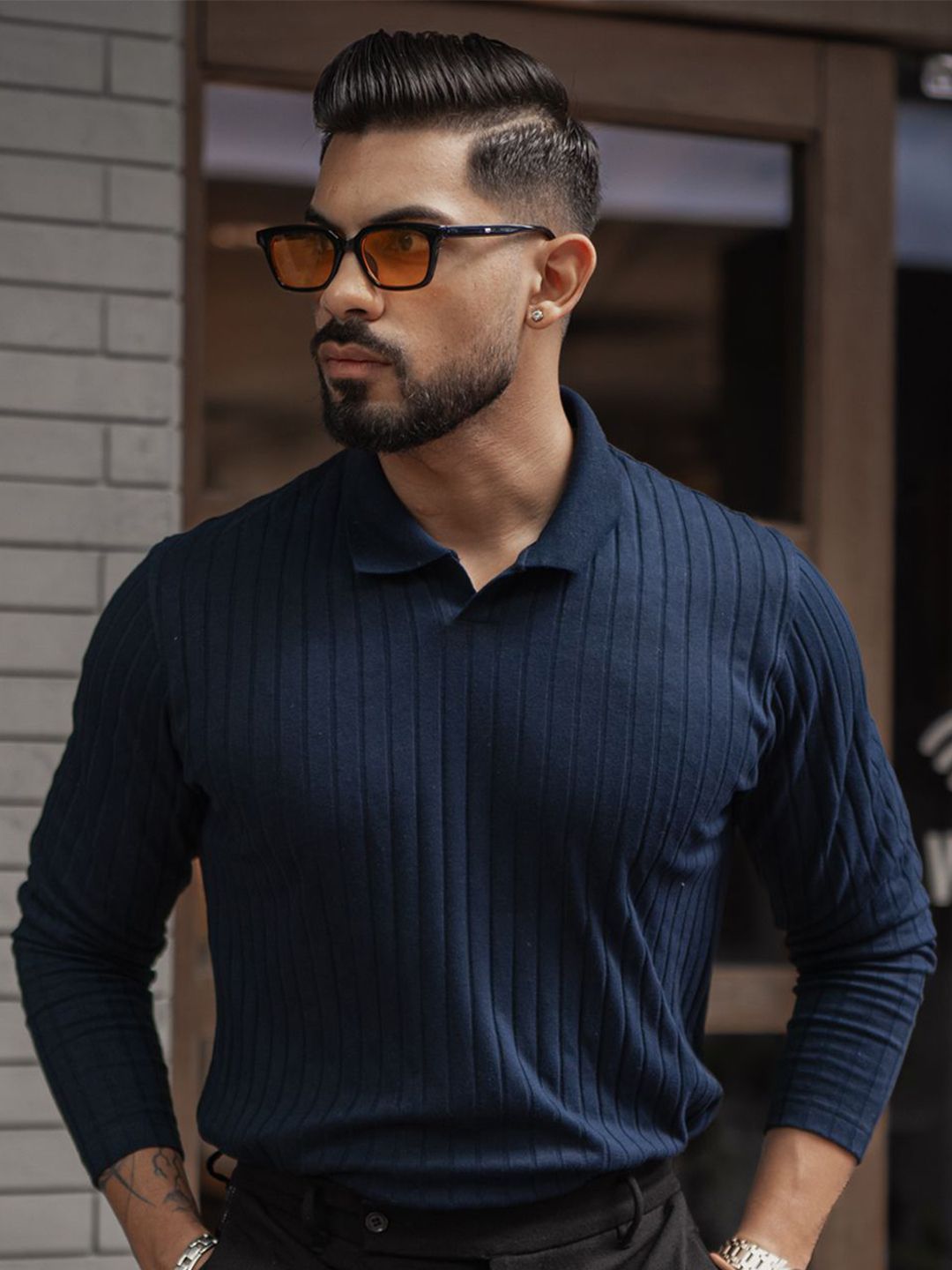 Powerlook Men Self Design Polo Collar Cotton T-shirt