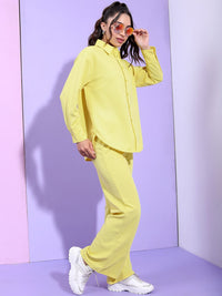 Tokyo Talkies Yellow Self Design Shirt With Trousers