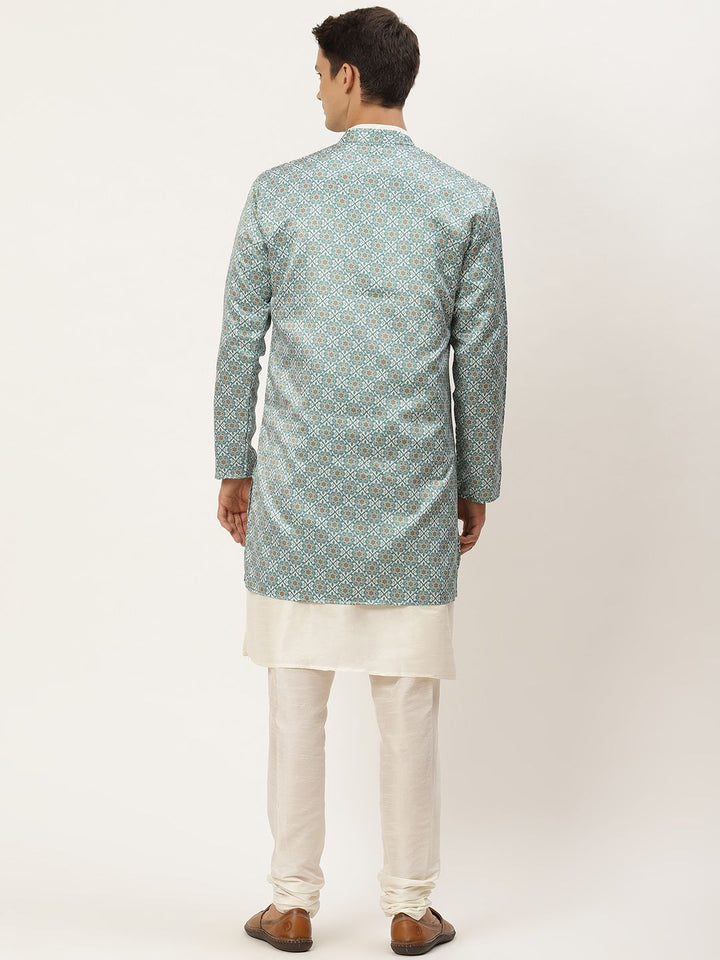 SOJANYA Kurta Solid Lelaki Off White dengan Jaket Churidar & Etnik