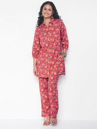 Global Desi Collar Neck Shirt & Mid -Rise Trouser Co-Ords