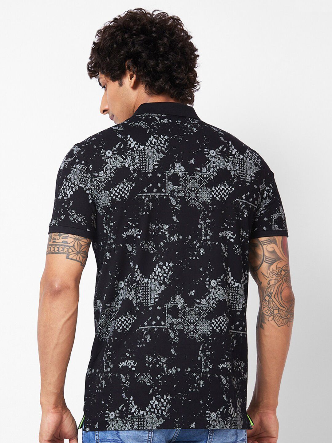 SPYKAR Abstract Printed Polo Collar Slim Fit T-shirt