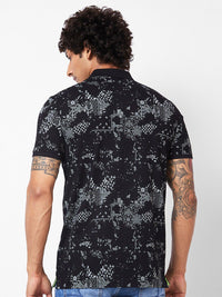SPYKAR Abstract Printed Polo Collar Slim Fit T-shirt