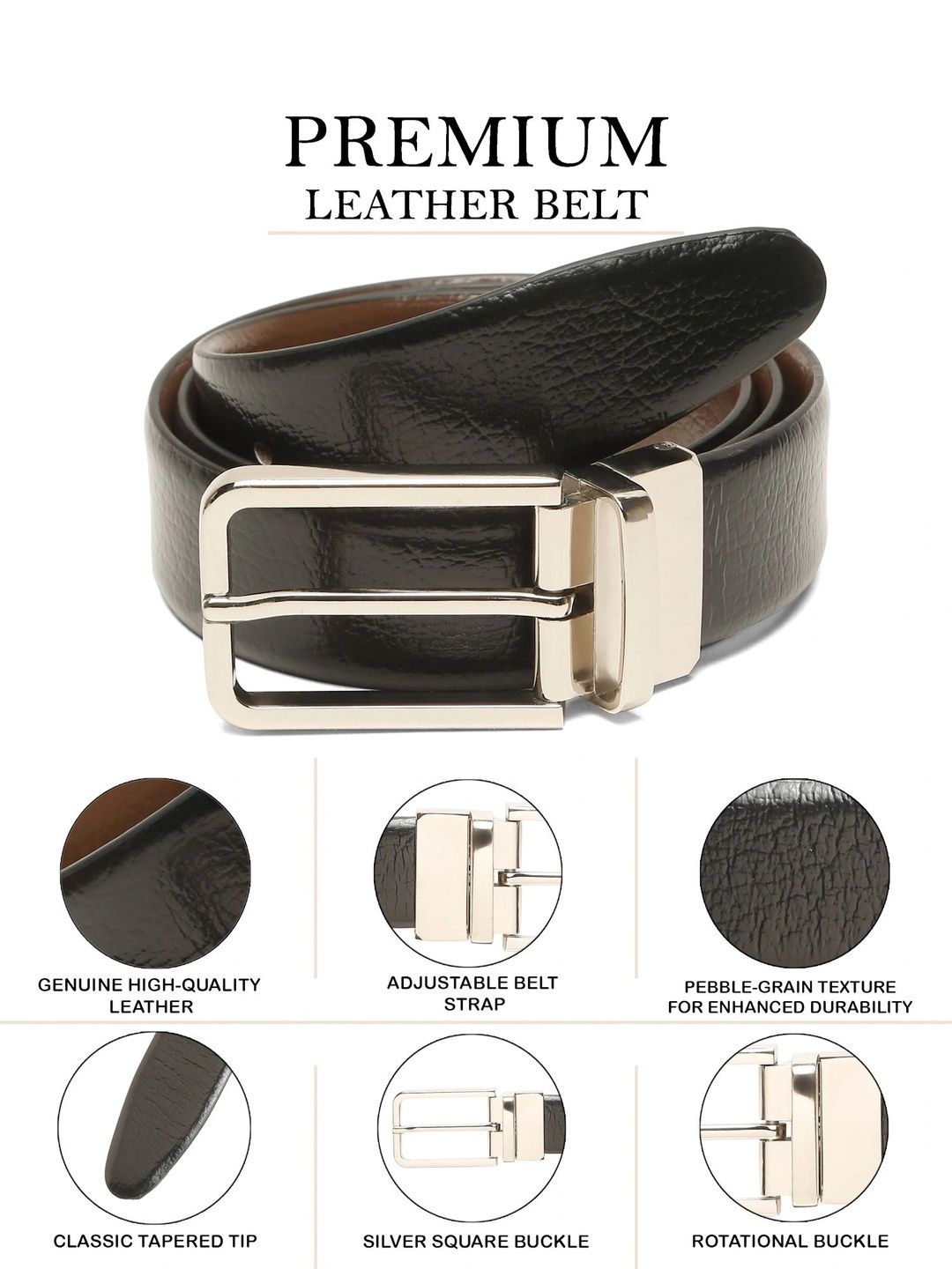 Teakwood Leathers Men Textured Leather Reversible Belt