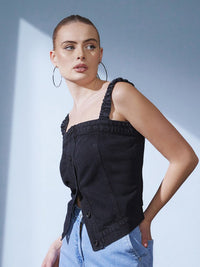 STREET 9 Black Shoulder Straps Denim Top