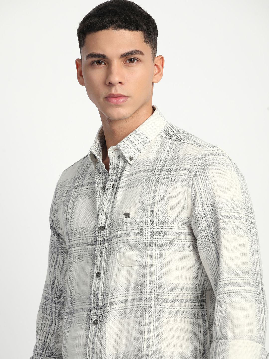 THE BEAR HOUSE Men Slim Fit Tartan Checks Button-Down Collar Opaque Casual Shirt
