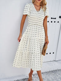 all about you Floral Print V-Neck Flared Sleeves Smocked Tiered Fit & Flare Midi Dress