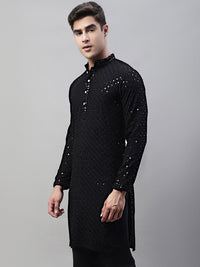 Jompers Floral Embroidered Mandarin Collar Sequinned Pure Cotton Kurta
