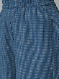 Aurelia Women Navy Geometric Print Cotton Kurta Set with Palazzos & Dupatta