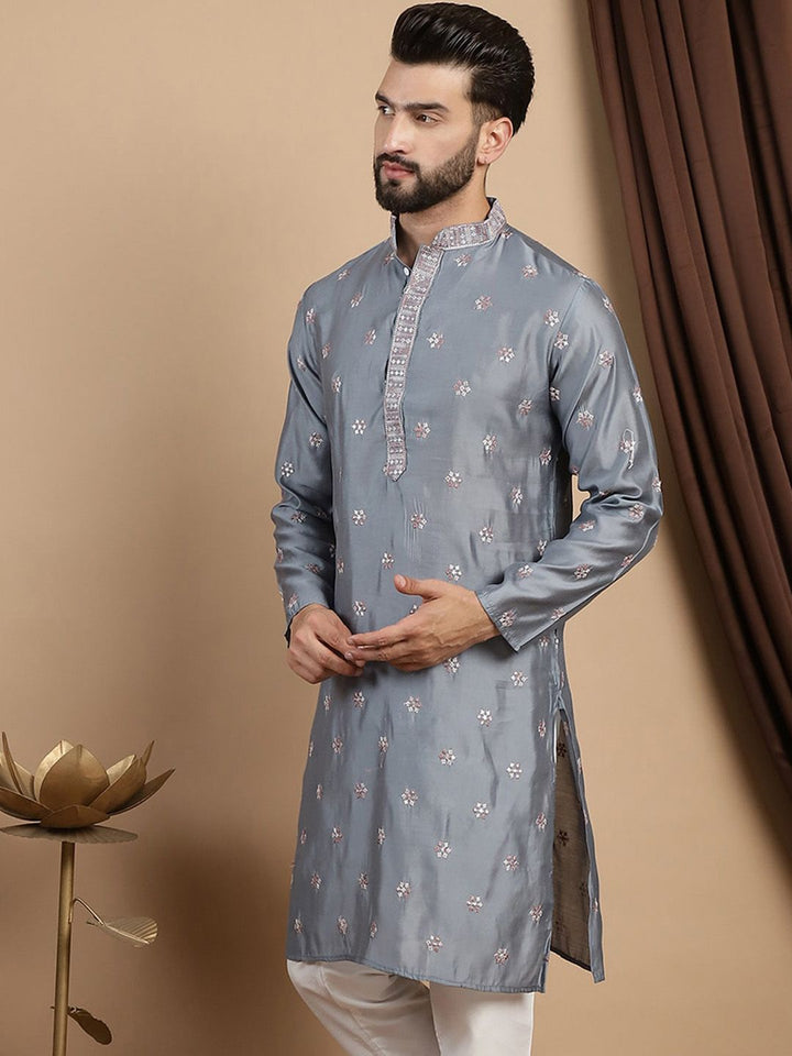 Anouk Floral Embroidered Thread Work Cotton Silk Straight Kurta