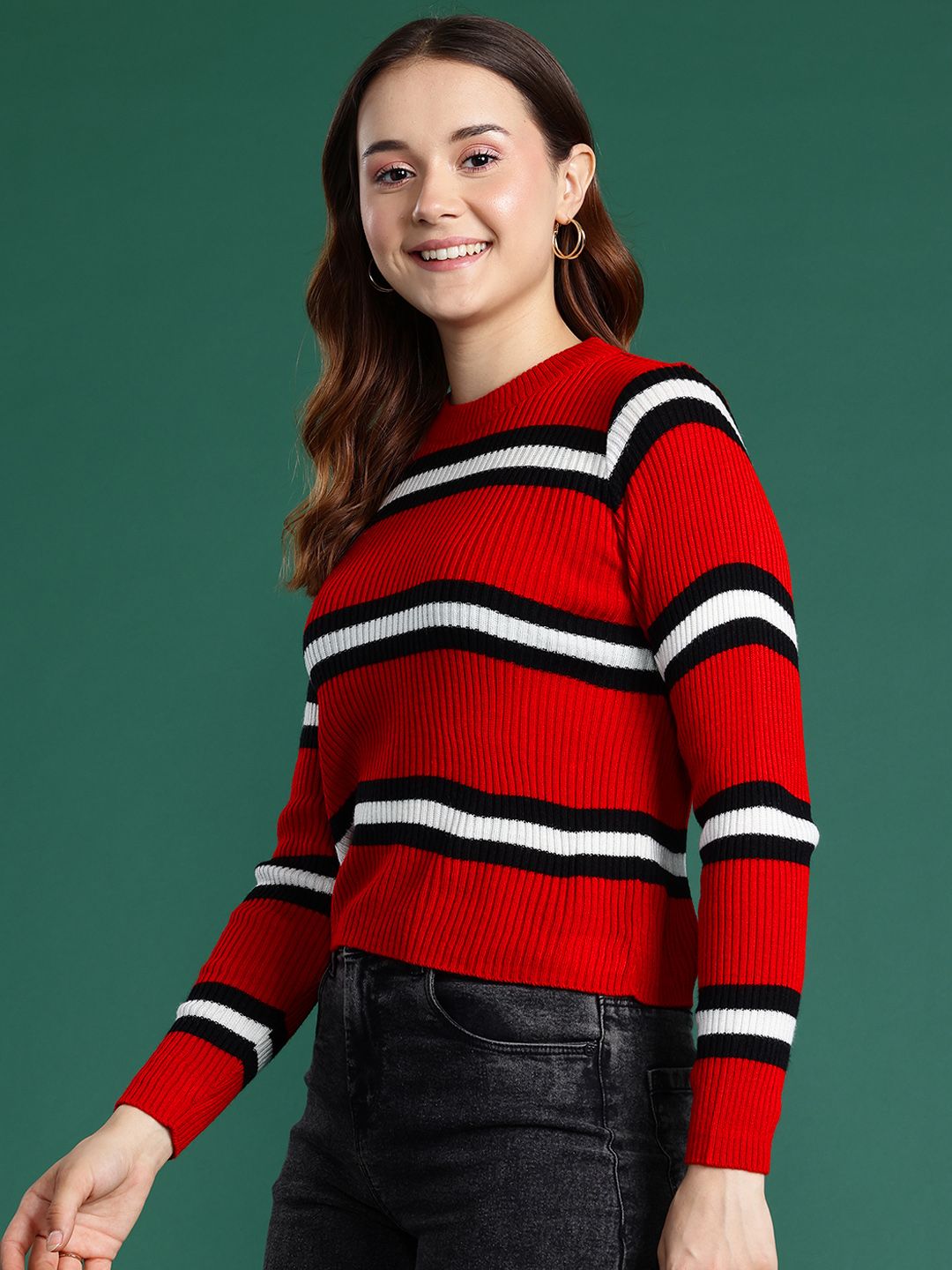 DressBerry Acrylic Striped Ribbed Pullover