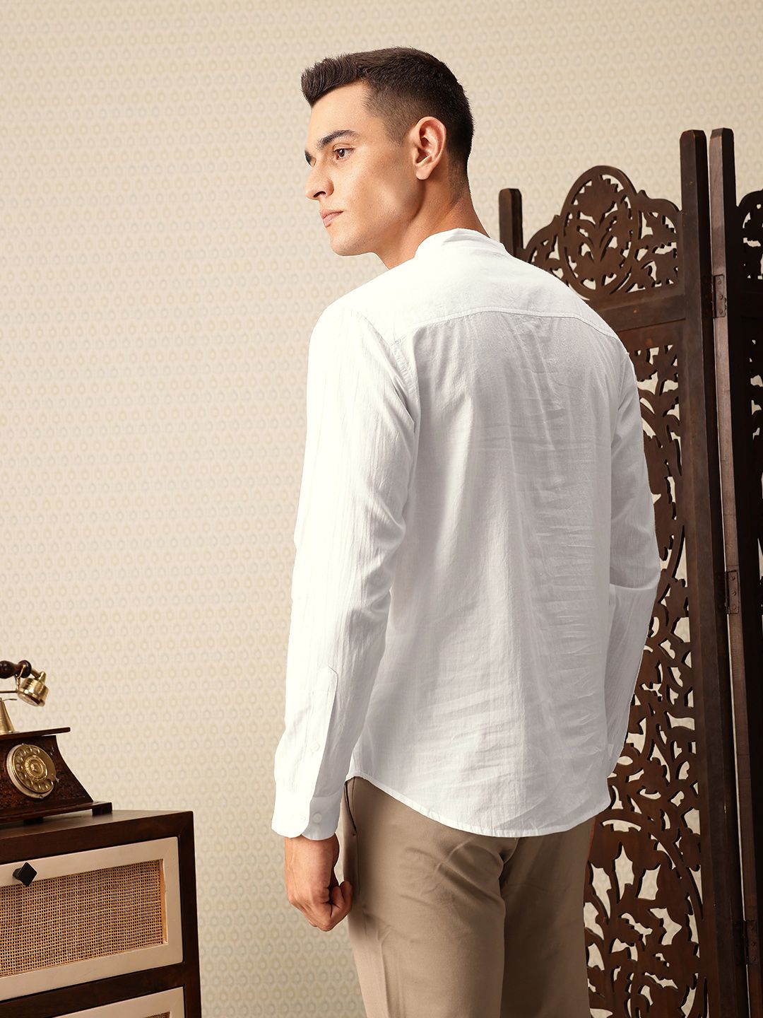 House of Pataudi Embroidered Band Collar Pure Cotton Jashn Shirt