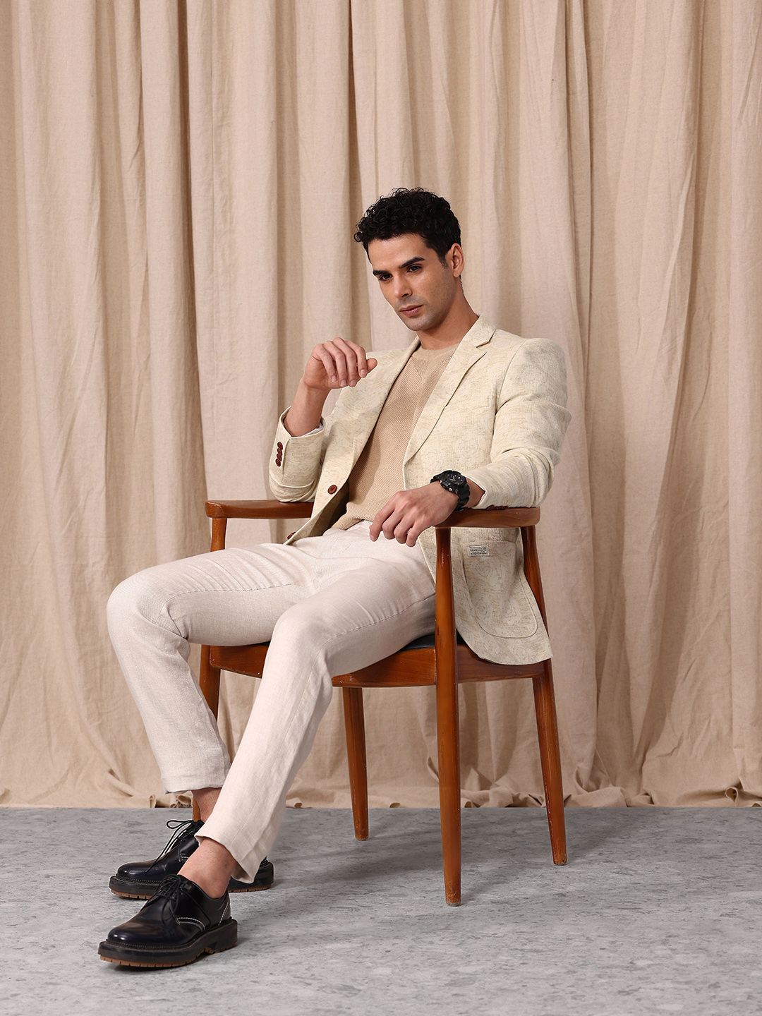 Mr Bowerbird Floral Self Design Notched Lapel Casual Blazer