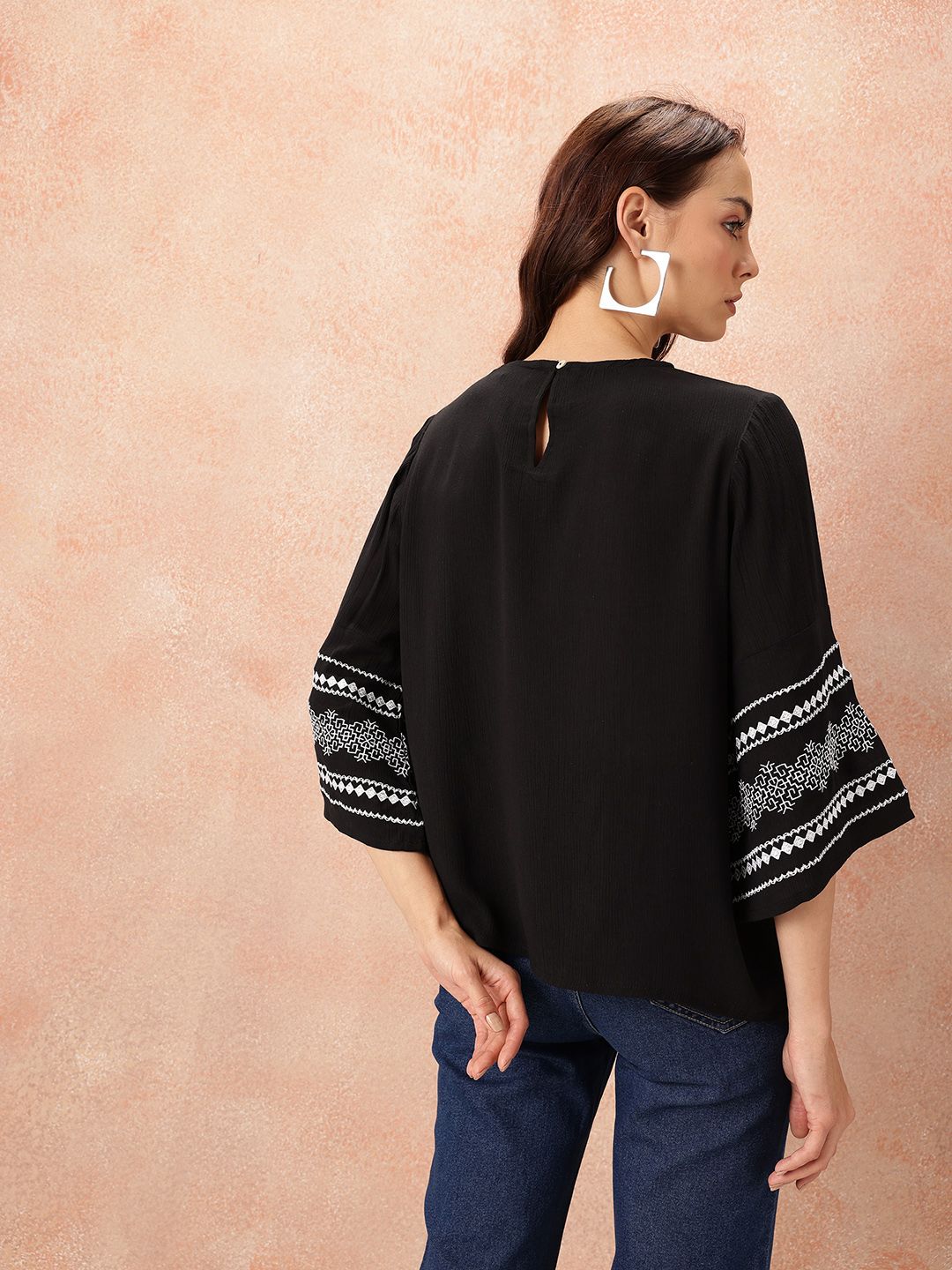 all about you Embroidered Flared Sleeve Top
