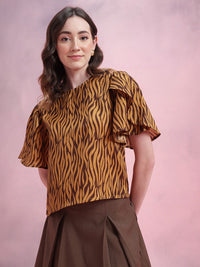DressBerry Floral Print Tulip-Style Flared Sleeves Top