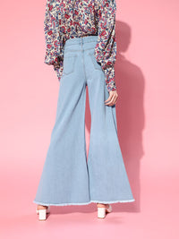 SASSAFRAS Women Light Blue Flared High-Rise Jeans