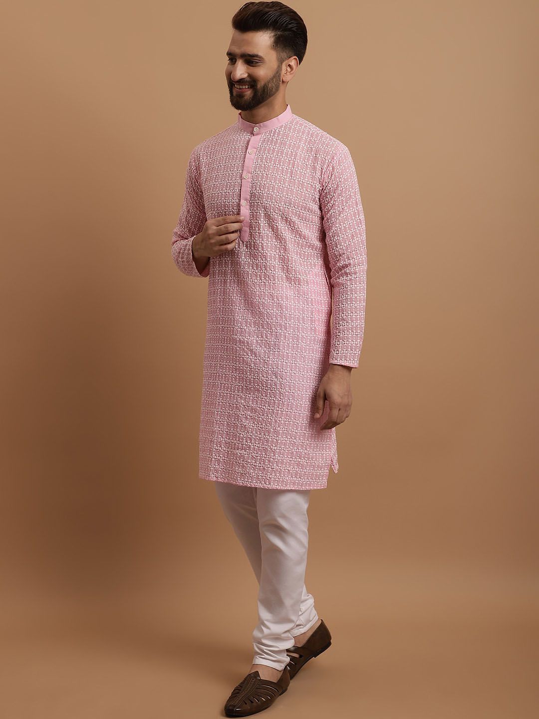 SOJANYA Men Ethnic Motifs Embroidered Pure Cotton Kurta With Pyjamas & Nehru Jacket