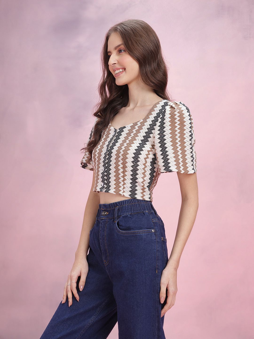 DressBerry Self-Striped Crop Shirt